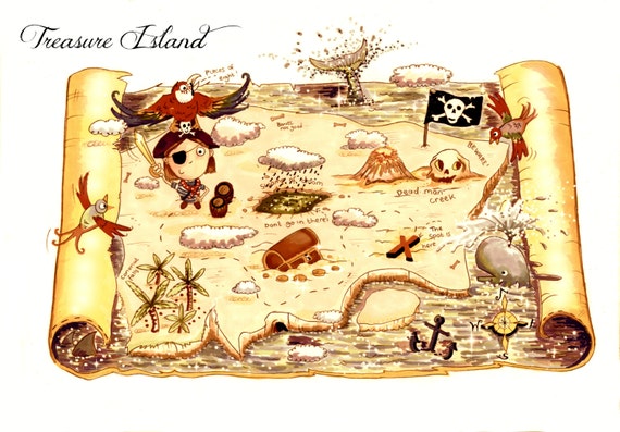 items similar to treasure map a4 giclee print on etsy