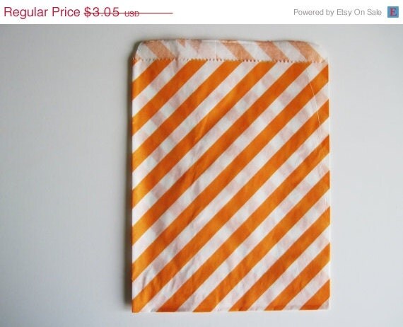 ON SALE - 12 Orange STRIPE Designer Party Favor Bags, Weddings, Birthday, Showers Il_570xn