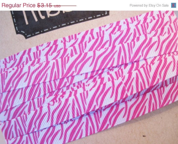 10% off - 5 yards of pink and white zebra printed 3/8" Grosgrain Ribbon Il_570xn