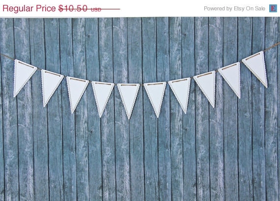 ON SALE White Triangle Banner Pennant Garland Bunting Photo Prop Holiday Party reusable banner Il_570xn