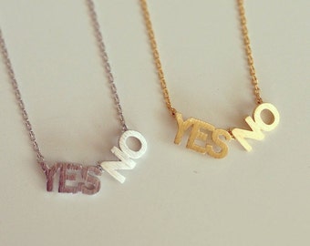 YesNo pendant necklace in solid gold 9K, 14K, 18K in yellow, white or ...