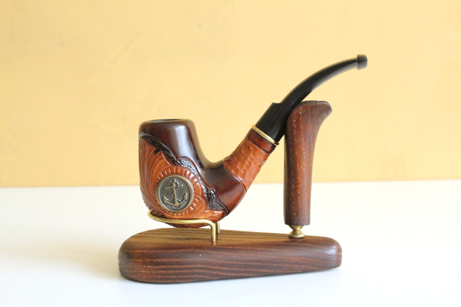 Gift set. Tobacco pipe Stand. Handcarved Smoking Pipe