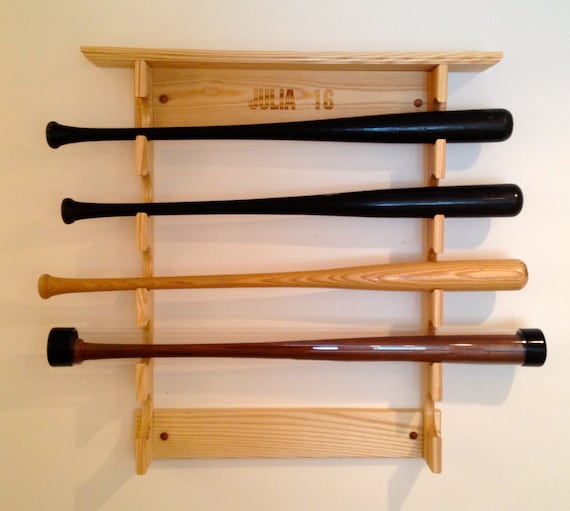 Personalized etched display rack for baseball bats & softball