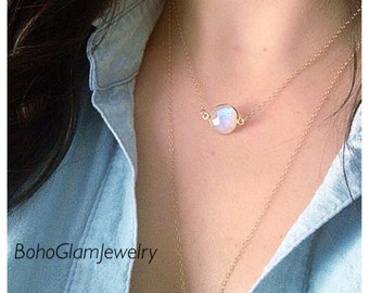 Floating Moonstone 14k Gold Filled Tiny Necklace Simple Dainty Necklace, June Birthstone Necklace