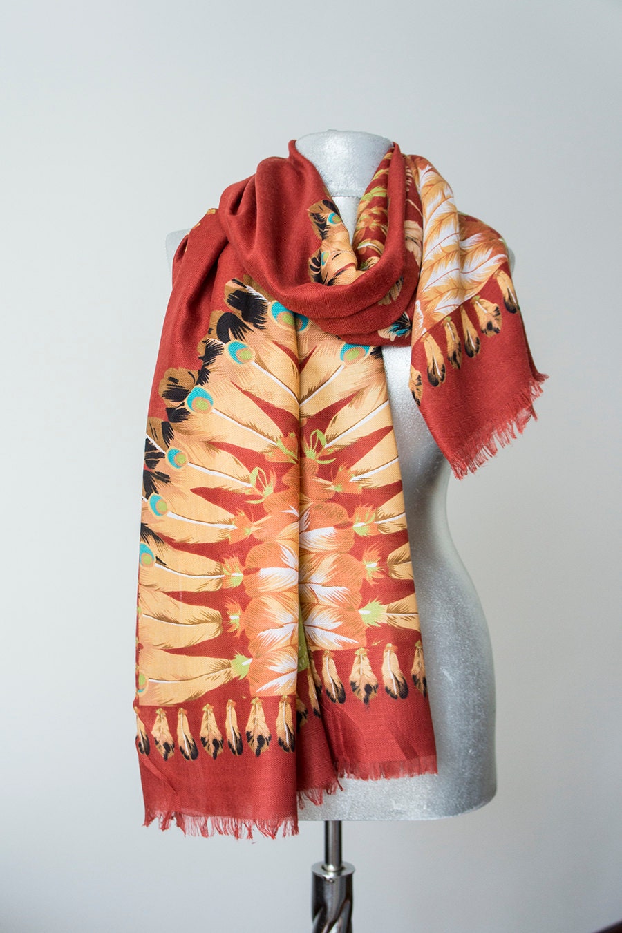 Indian Scarf Feather Scarf Peacock Scarf Wing Scarf Boho Scarf