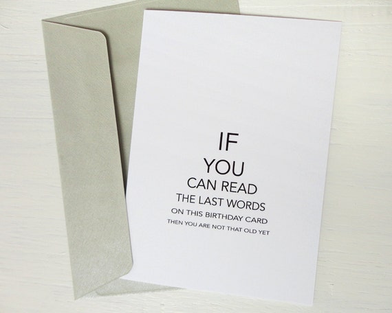 Funny birthday card eye test can you read age black print