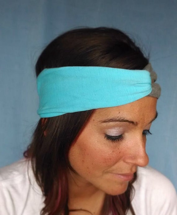 Items similar to Jersey knit headband gray blue stretchy turban on Etsy