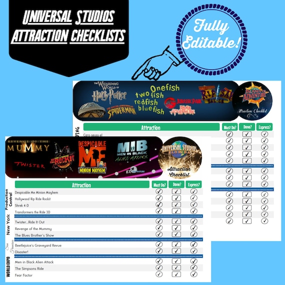 Universal Studios Orlando Attraction Checklist/Florida