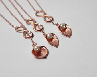 Mother Daughter Necklace Set 2,3,4,Calla Lily Lariat Necklace,Infinity Lariat Necklace ,Rose Gold Lariat ,Call Lily Necklaces,Pearl Jewelry