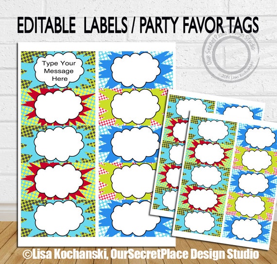 instant download editable superhero labels editable tags