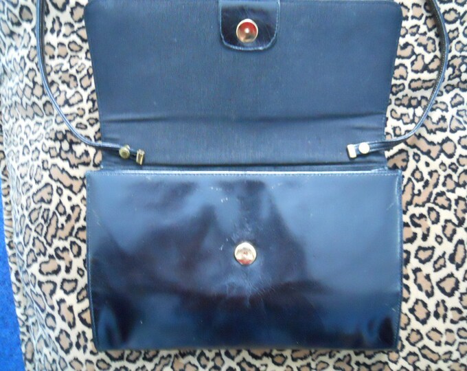 Black Leather Bag, Vintage Shoulder Bag, 1960s Black Purse, Mod Style Long Handled Bag