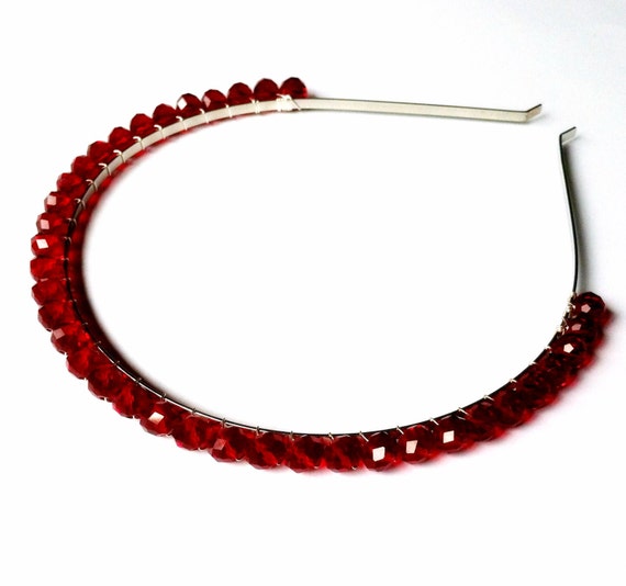 Dark Red Crystal Headband Sparkly Bridesmaid Headband Jewel