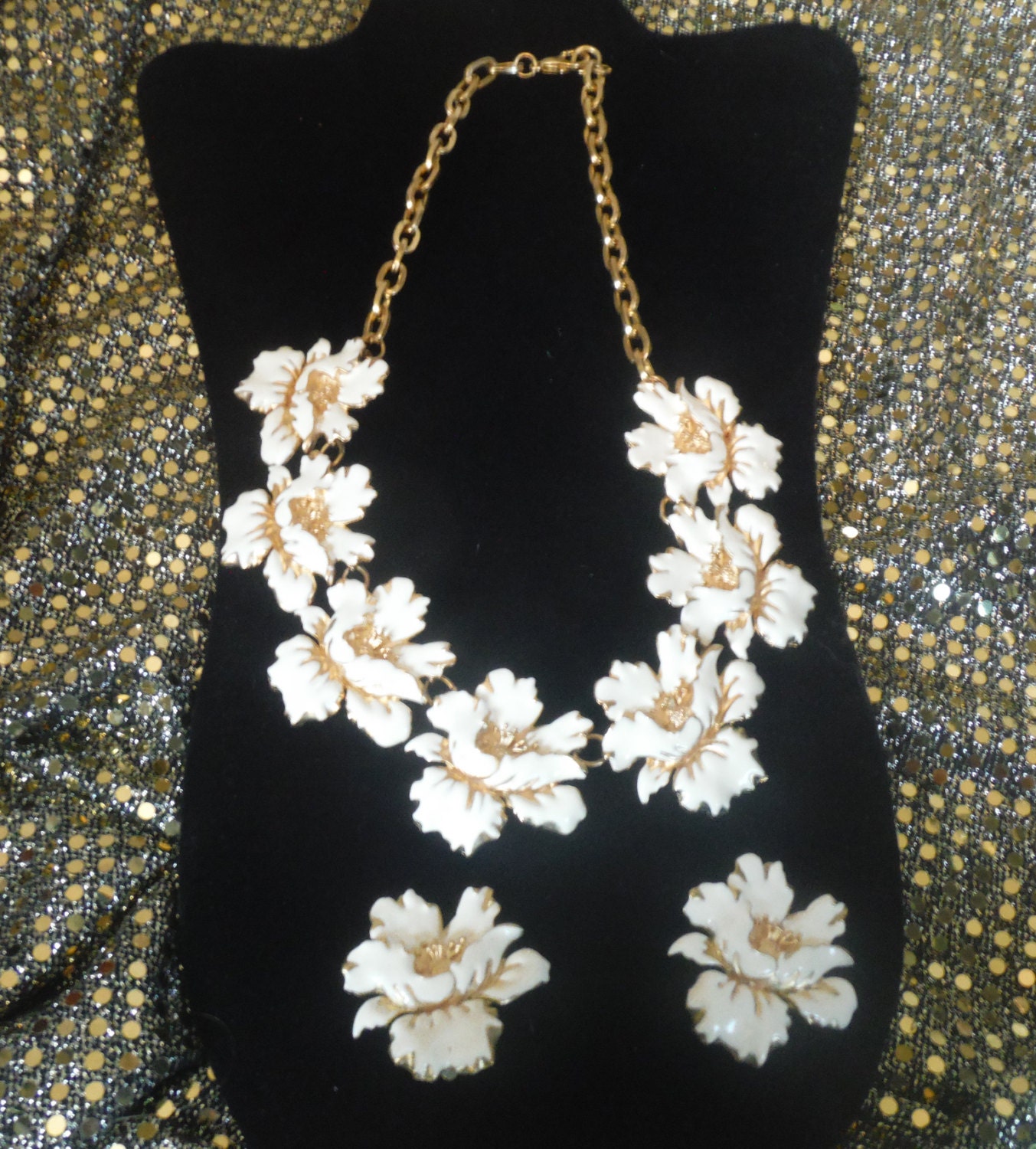 Fabulous REALM JEWELRY Set gold tone and ENAMEL necklace and earrings ...