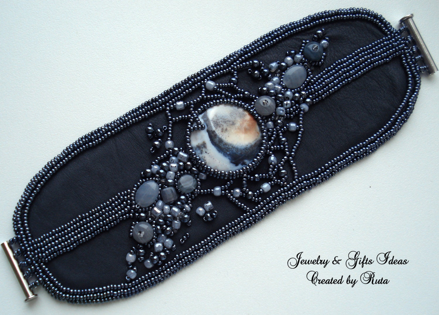 Bead embroidery leather bracelet Bead embroidery leather bracelet