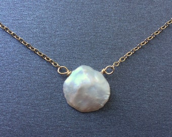 Keshi Pearl Necklace, Gold Necklace, Gold Filled Chain, Bridesmaids Jewlery