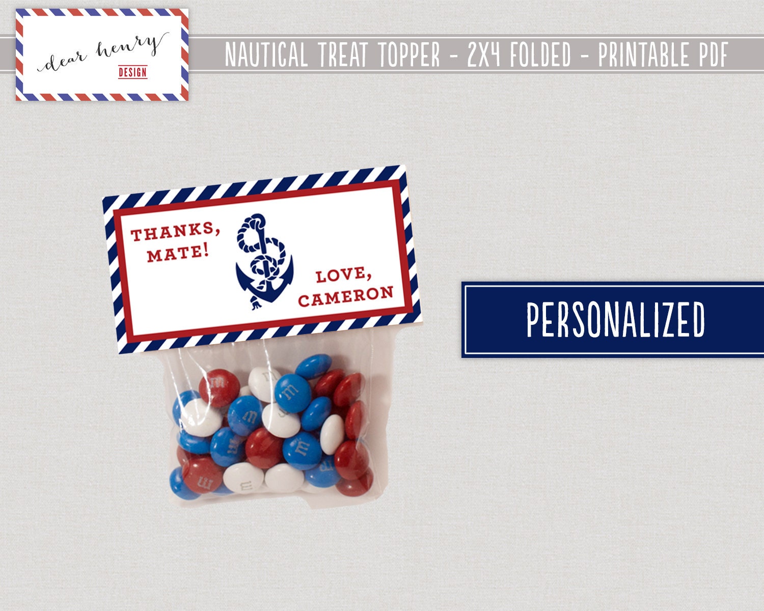 Nautical Favor Bag Toppers PRINTABLE Treat Bag Toppers