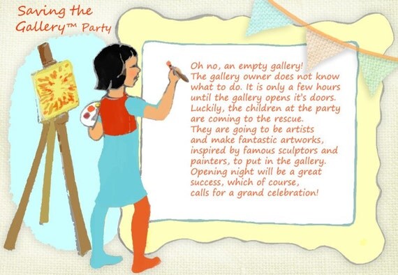 Complete kids birthday party in a booklet: Saving the Gallery Il_570xn