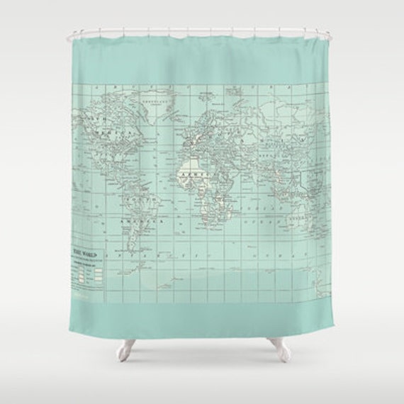 Soft Aqua Map Shower Curtain Historical map Home Decor