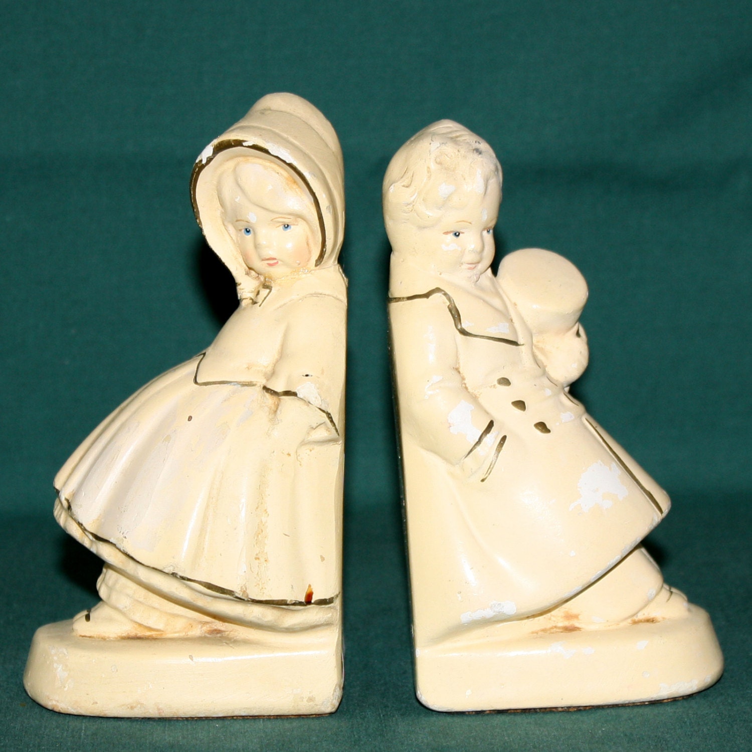 Vintage Coventry Ware Chalkware Bookends Boy & Girl 3054