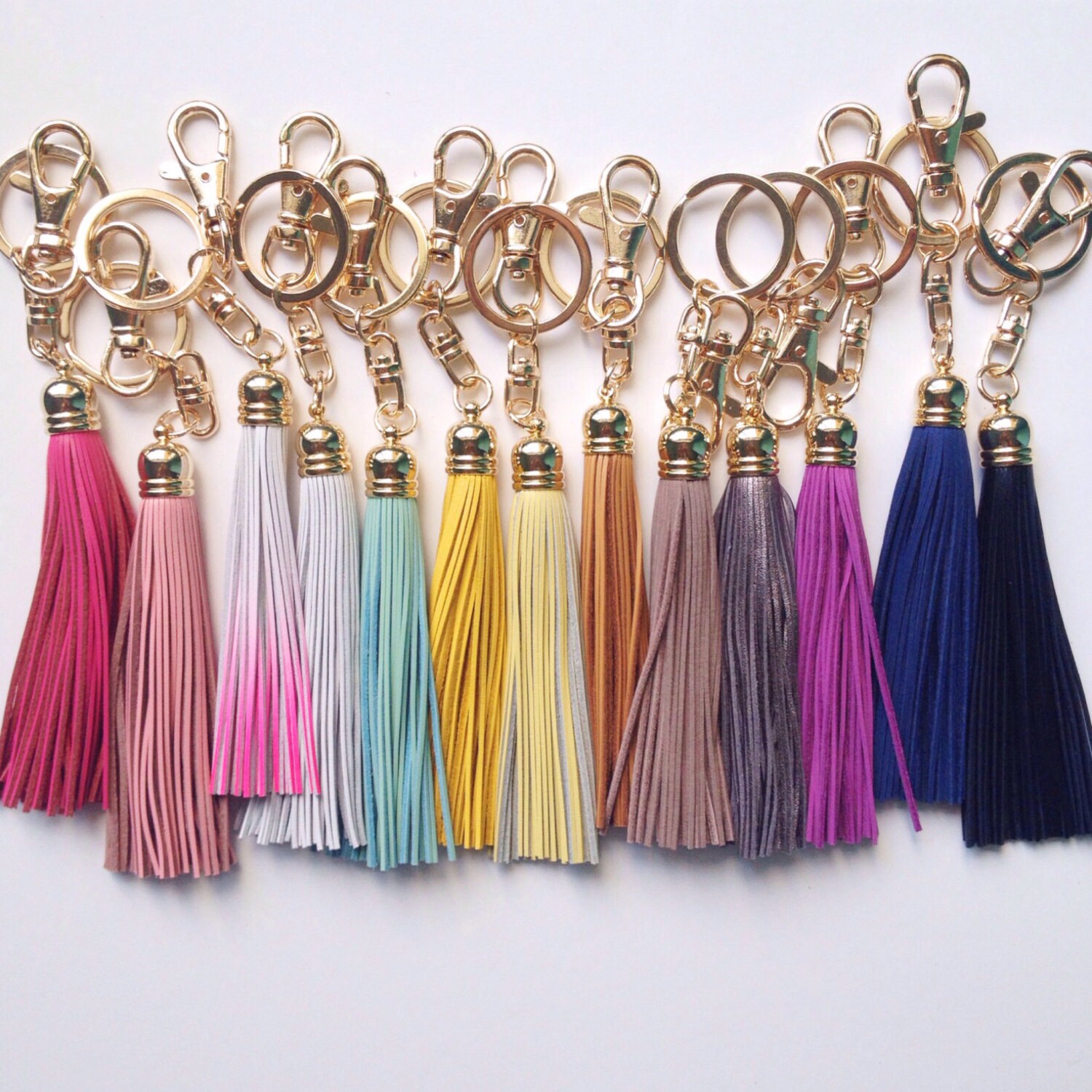 Leather Tassel Keychain Black Mint White Pink Gray. by BheartB