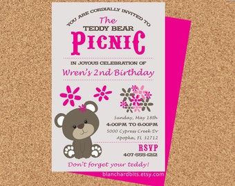 Custom Digital Teddy Bear Picnic Birthday Invitation, Teddy Bear Picnic ...