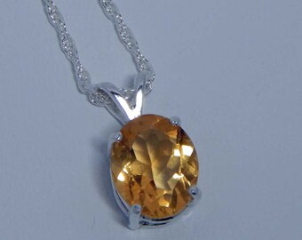 Citrine Necklace. Yellow Citrine. Citrine Quartz. November Birthstone. Citrine in Prong Setting. Facet Cut Stone.