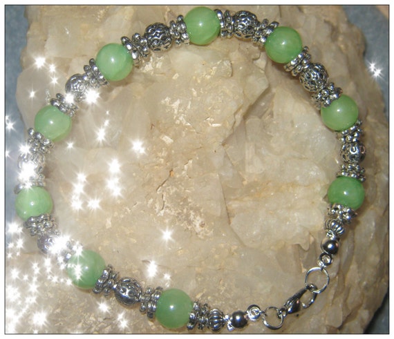 Handmade Silver Bracelet with Green Jade by IreneDesign2011