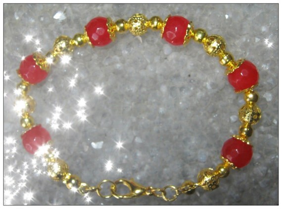 Handmade Gold Bracelet with Facetted Ruby by IreneDesign2011