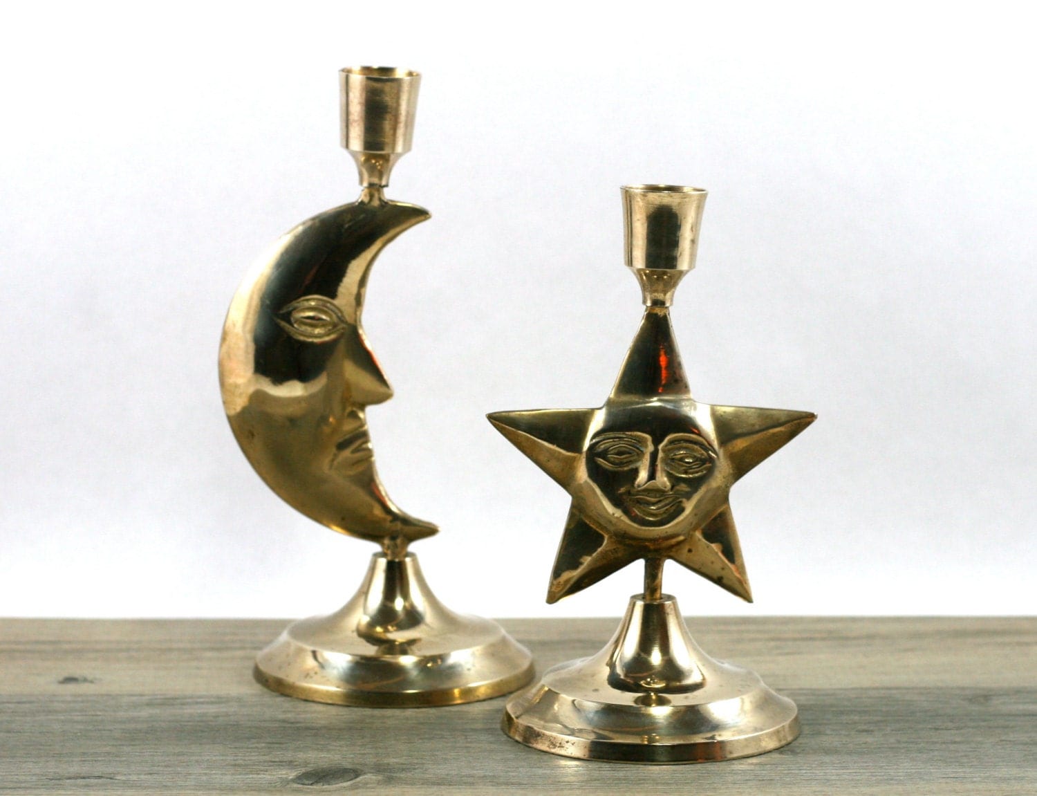 Bohemian Brass Sun & Moon Candle Holders by theretrobeehive