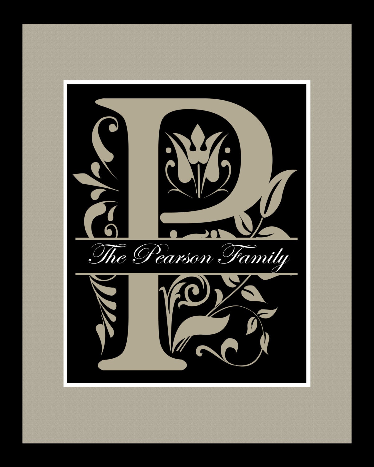 Last Name Initial Wall Art Print Personalized Monogram