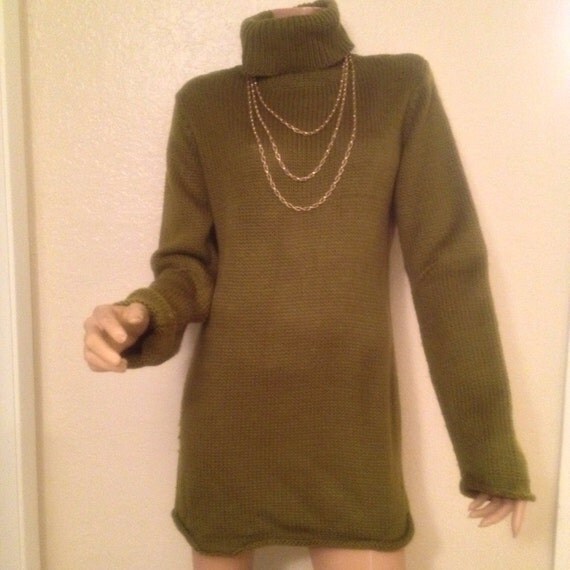 olive green turtleneck sweater dress