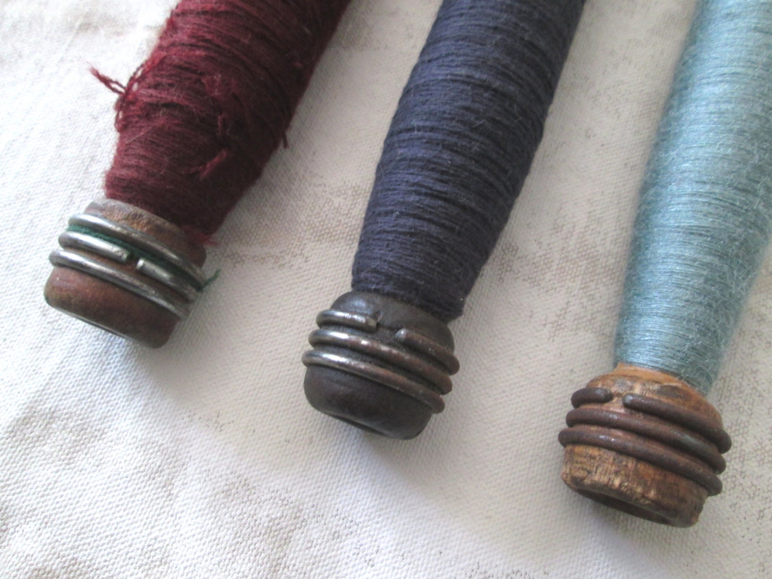 Antique Wooden Yarn Spools Set of Three by JustMakeLemonade