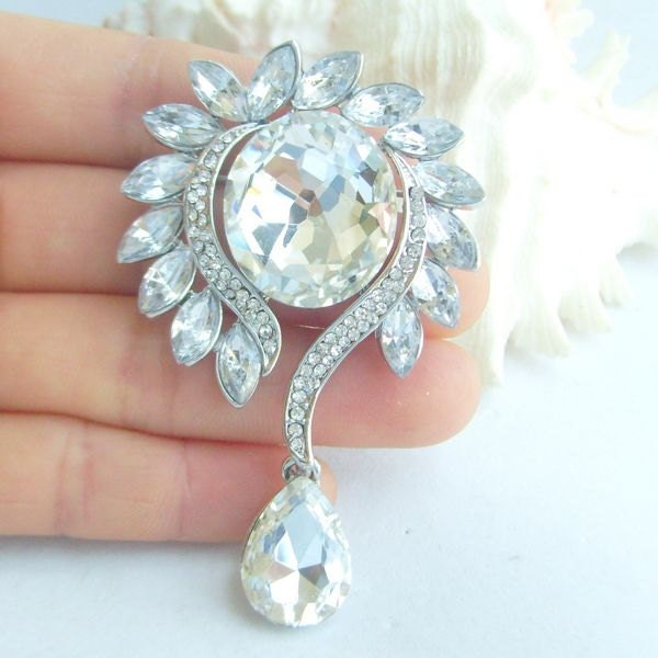 Wedding Accessories, Bouquet Brooch, Wedding Bridal Crystal Rhinestone Drop Flower Brooch Pin, Bridesmaid Jewelry, BP06306C1