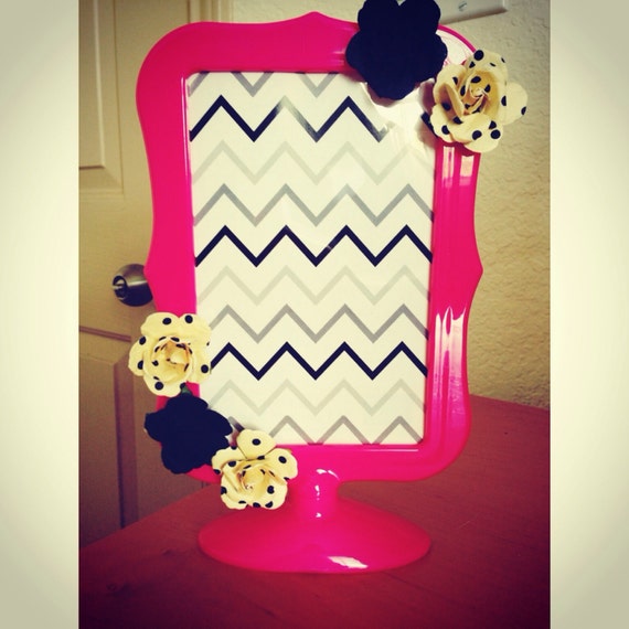 Pink 4x6 picture frame with embellished paper flowers