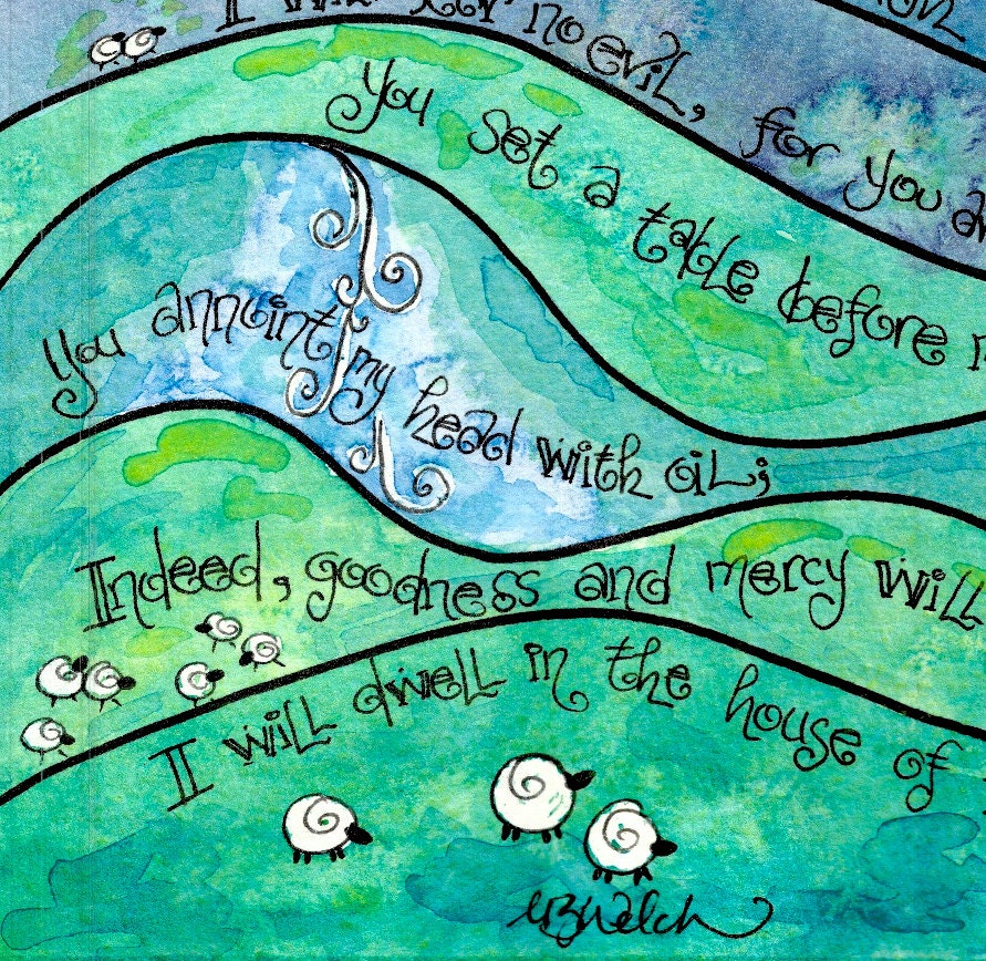 Psalm 23 Whimsical Scripture Art Print Of Watercolor