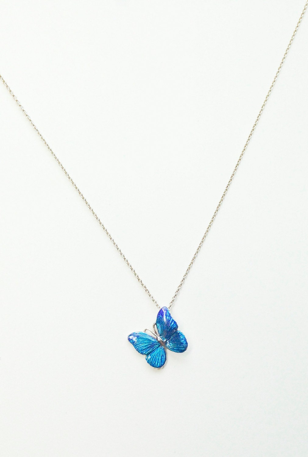 Tiny Butterfly Necklace in Sterling Silver & Enamel by Rajada