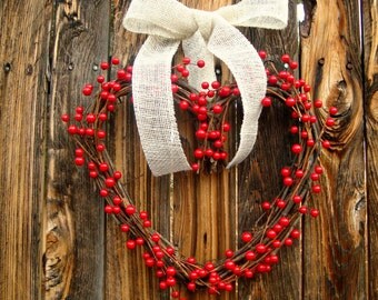 Ships free with any wreath purchase - Heart Wreath - Heart Shaped Wreath - Valentine's Day Wreath - Valentine Wreath - Door Wreath - Red