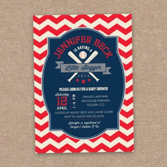 Baseball Baby Shower Invitation Little Slugger Vintage