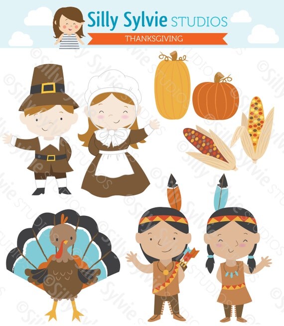 Thanksgiving Clip Art: Pilgrims Turkey Native American