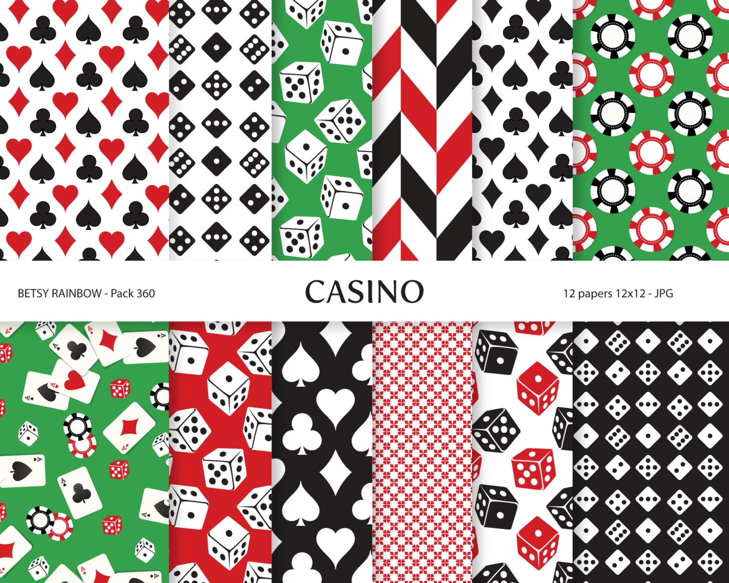 Casino Digital Paper pack dice playing cards casino