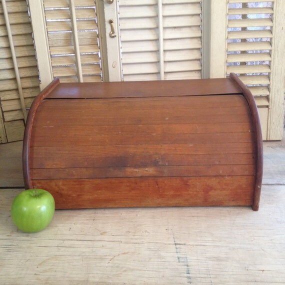 Vintage Roll Top Bread Box Wood Bread Box Vintage Kitchen