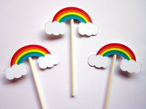  Rainbow Cupcake Toppers Rainbow Baby Shower Rainbow 