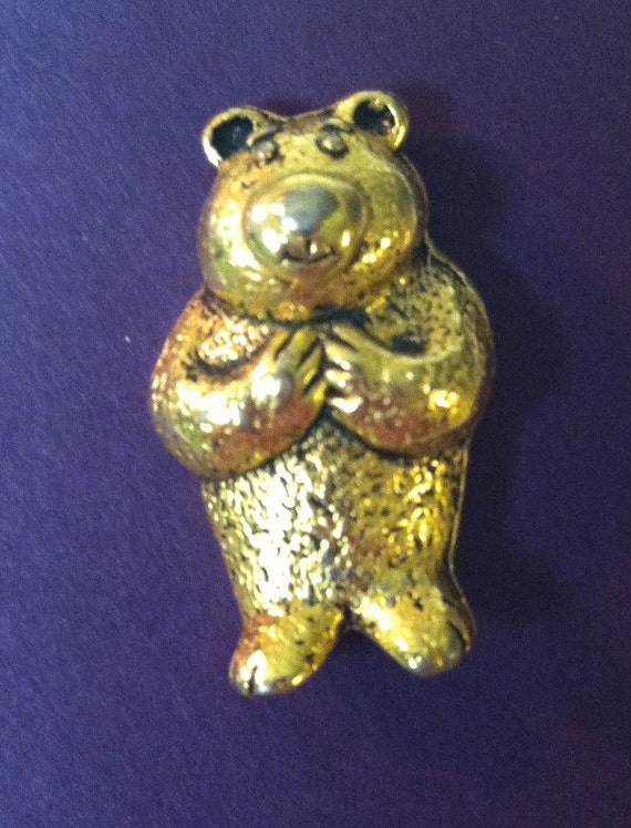 TEDDY BEAR LAPEL Pin Vintage 1980's gold tone lapel pin