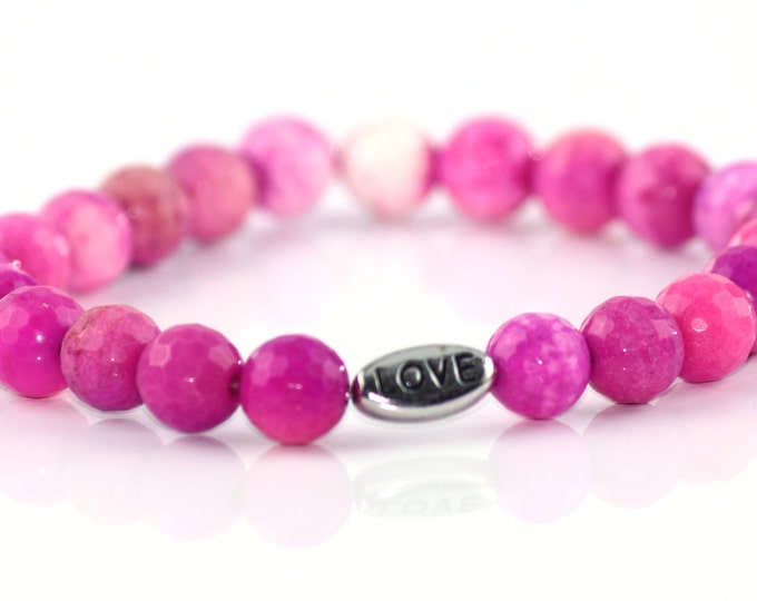 Pink Dyed Fire Agate Love Bracelet, Love Bracelet, Yoga Bracelet, Stone Bracelet, Grounding, One Size, Custom Design Artisan Bracelet