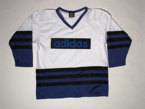 Vintage Adidas White Blue Black Hockey Jersey M Medium NHL