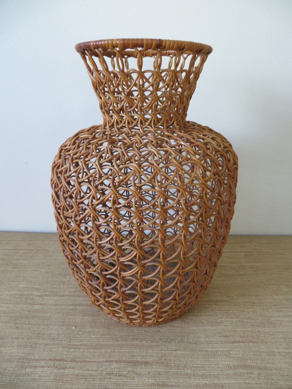 Vintage Tall Woven Wicker Vase