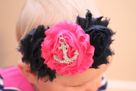 infant headband baby headband pink shabby flower with pearl pink and navy anchor shabby flower headband baby infant headband baby headband pink shabby flower with pearl pink and navy anchor shabby flower headband baby