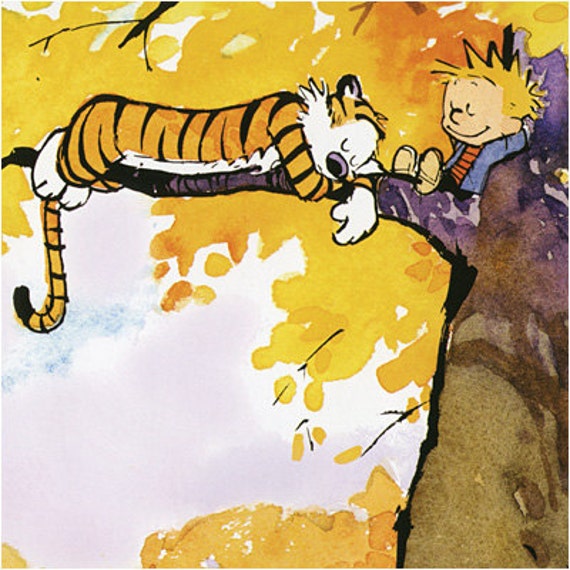 22x22 Print Calvin and Hobbes Resting on a Tree Poster