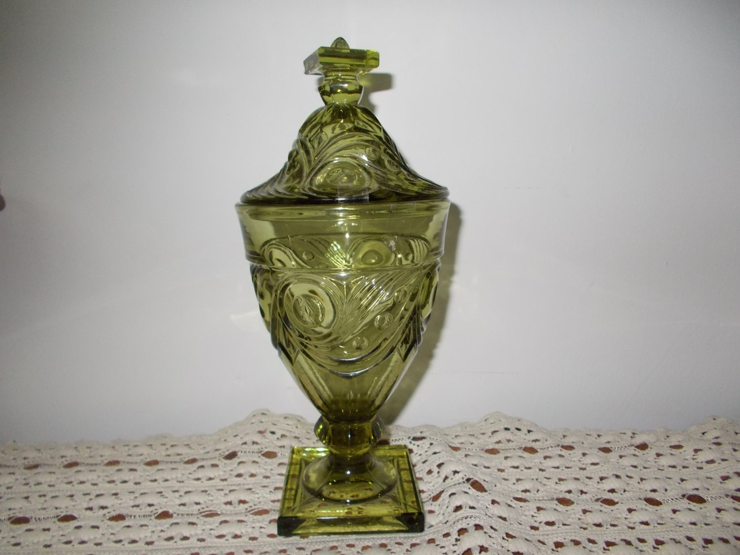 Vintage Green Pedestal Candy Dish