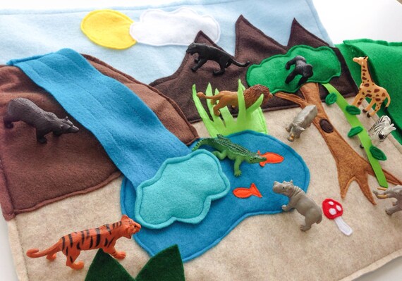 Items similar to Quiet Play, Felt Play Mat, Jungle/ Zoo ...